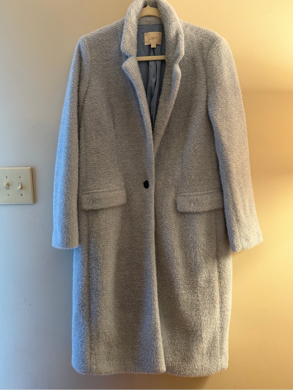 LOFT Blue Cozy Herringbone Coat